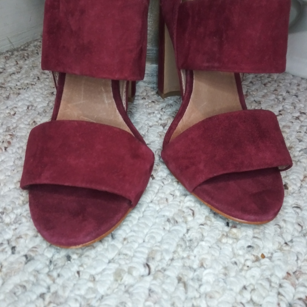 Madewell Octavia Dark Red Suede Strappy Block Heeled Ankle Strap Sandals - Picture 4 of 7
